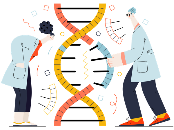 Cientista trabalhando em pesquisa de DNA  Ilustração