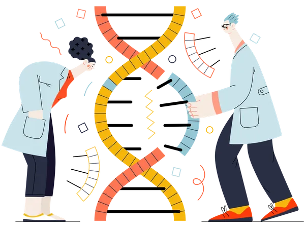 Cientista trabalhando em pesquisa de DNA  Ilustração