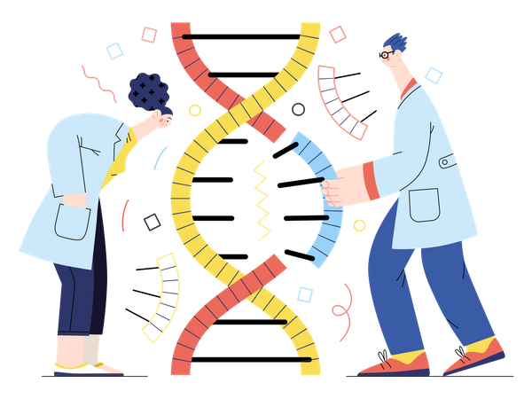 Cientista trabalhando em pesquisa de DNA  Ilustração