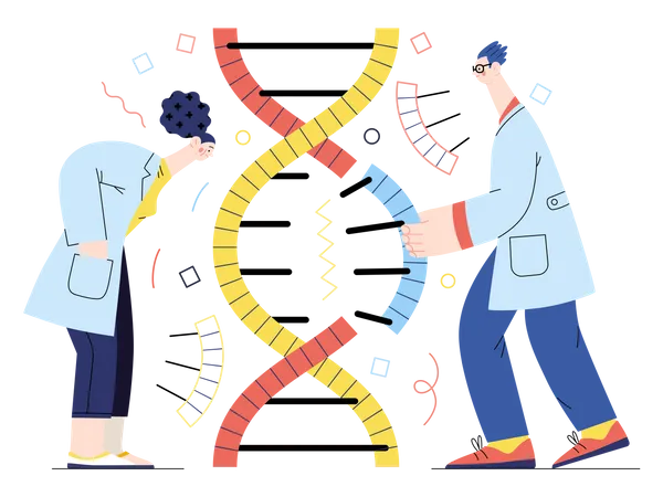 Cientista trabalhando em pesquisa de DNA  Ilustração