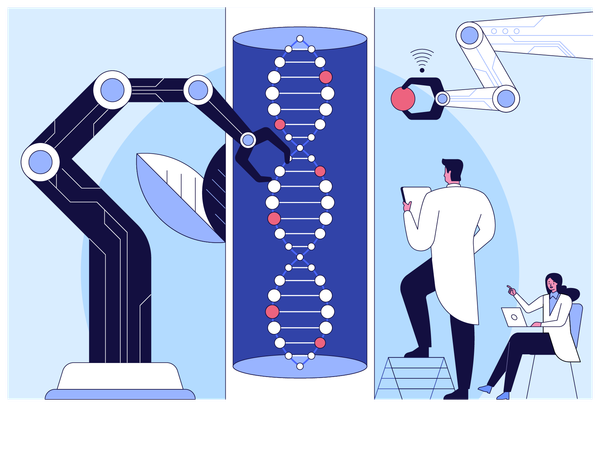 Cientista trabalhando na programação do DNA  Ilustração