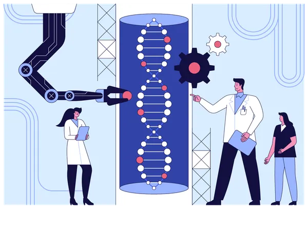 Cientista trabalhando na estrutura do DNA  Ilustração