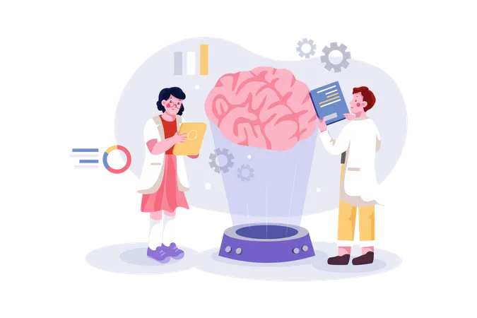 Cientista trabalhando em cérebro artificial  Ilustração