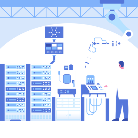 Cientistas analisam dados de pesquisas  Ilustração