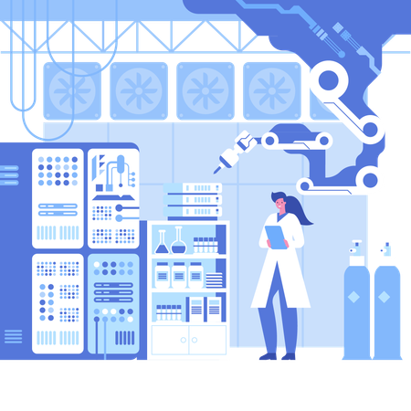 Cientistas femininas analisam dados de pesquisa  Ilustração