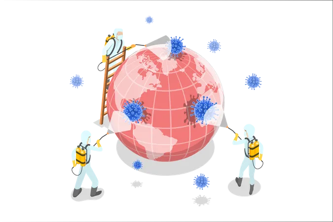 Cientistas desinfetando o coronavírus  Ilustração