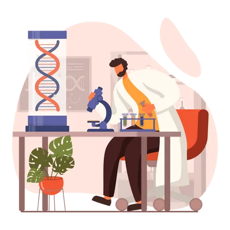 Cientistas masculinos fazendo teste de DNA em laboratório  Ilustração