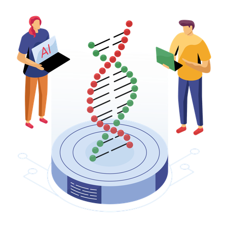 Cientistas trabalham com DNA  Ilustração