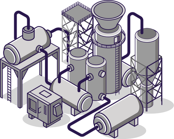 Cilindros e tubulações de gás industrial  Ilustração