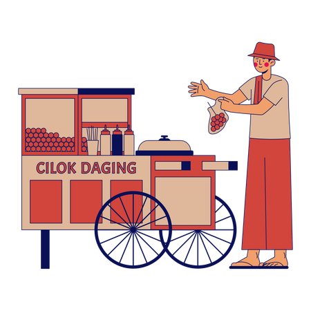 Cilok Daging Street Vendor  Illustration