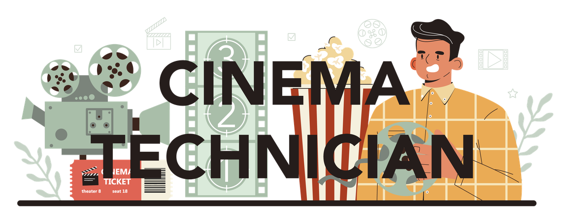 Cinema technician typographic header  Illustration