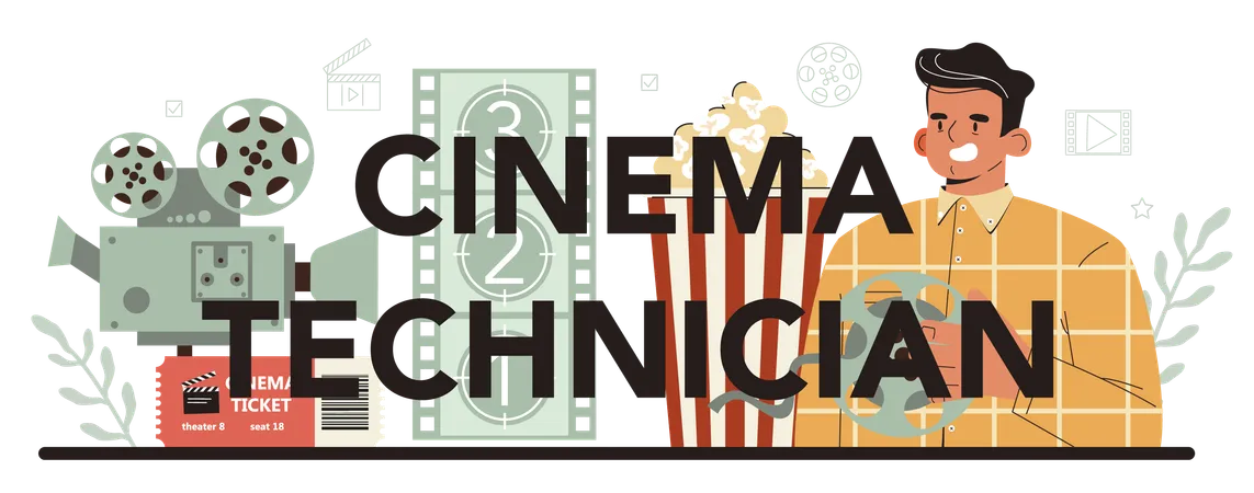 Cinema technician typographic header  Illustration