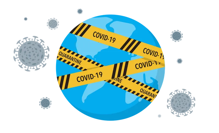 Cinta De Barrera De Bloqueo De Virus Sobre Un Mundo Pandemia De Coronavirus Ilustracion Del Concepto Vectorial Ilustración