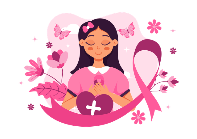 Cáncer de mama con cinta rosa  Ilustración