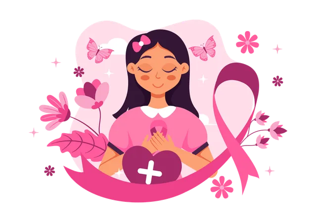 Cáncer de mama con cinta rosa  Ilustración