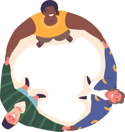 Circle Of Diverse International Male Characters Standing Arms Wrapped Around Each Other Forming A Close Knit Bond Of Togetherness And Affection View From Above Cartoon People Vector Illustration イラスト