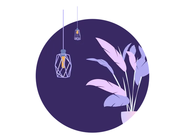 Circle Purple Plant Loft Lamp  Illustration