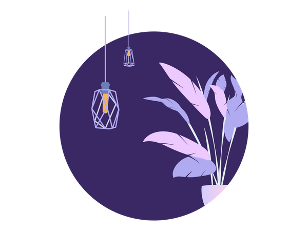 Circle Purple Plant Loft Lamp  Illustration