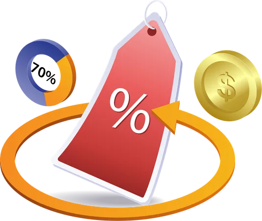 Circle round arrow discount label promotion symbol  Illustration