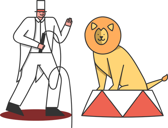Circus lion with tamer man Illustration