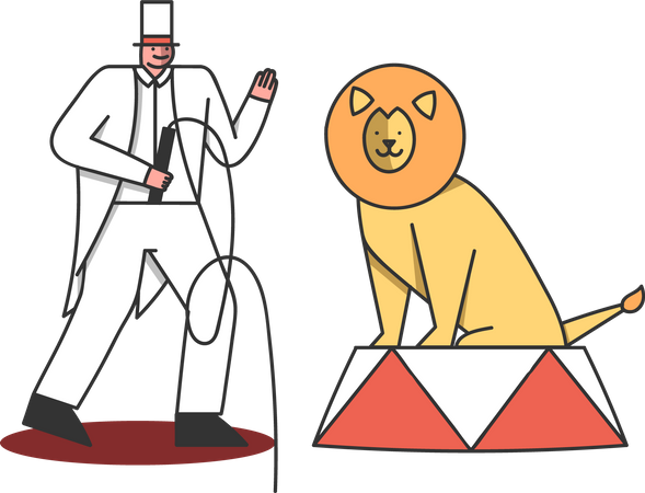 Circus lion with tamer man  Illustration