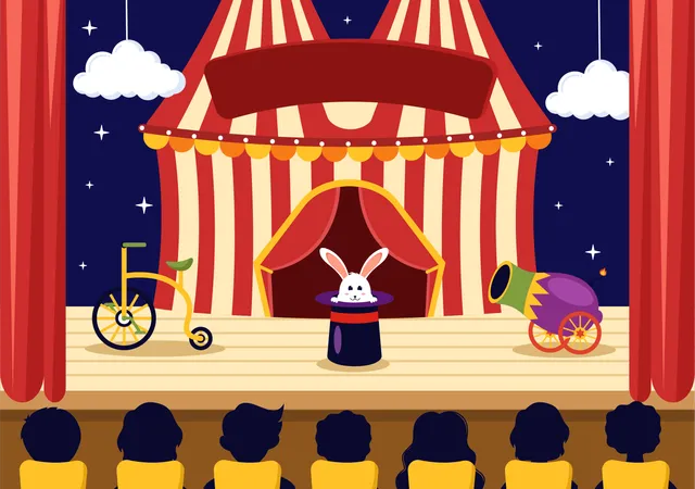 Circus Vector Illustration With Show Of Gymnast Magician Animal Lion Tiger Host Entertainer Clowns And Amusement Park In Flat Cartoon Background 일러스트레이션