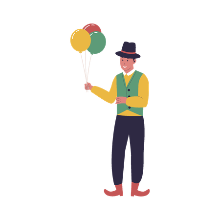 Circus man holding balloons  Illustration