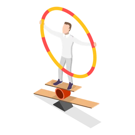 Circus man showing his juggling moves to audience  Illustration