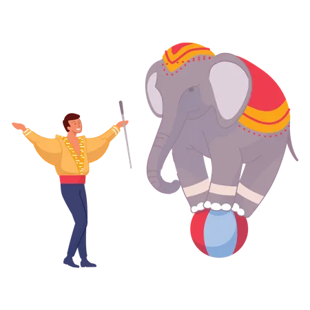 Circus man with circus elephant  Illustration