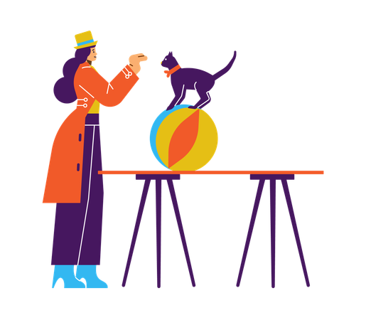 Circus performance with trained cat on ball  Illustration