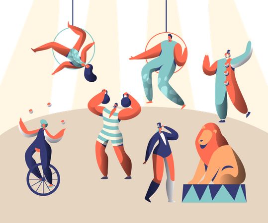 Circus performers doing performance Illustration