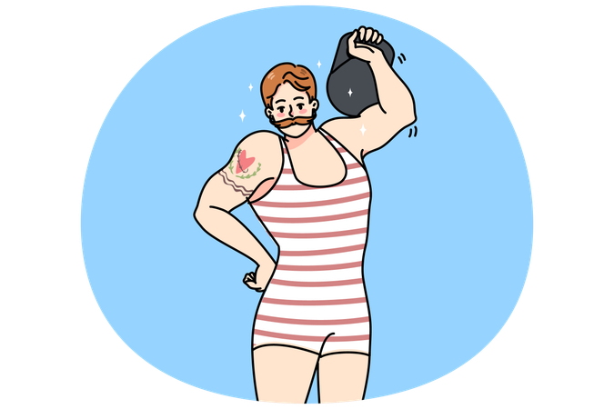 Circus powerlifter lift barbell  Illustration