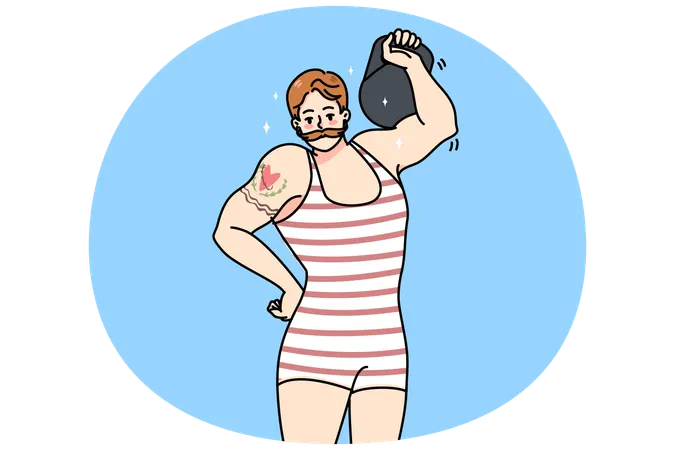 Circus powerlifter lift barbell  Illustration