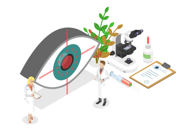 Ilustracion Conceptual De Vector Plano Isometrico 3 D De Cirugia Ocular LASIK Oftalmologia Y Correccion Medica De La Vision Ilustración