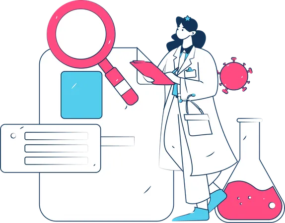 Cirujana haciendo investigación médica  Ilustración