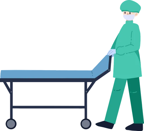 Cirujano con cama de hospital  Ilustración