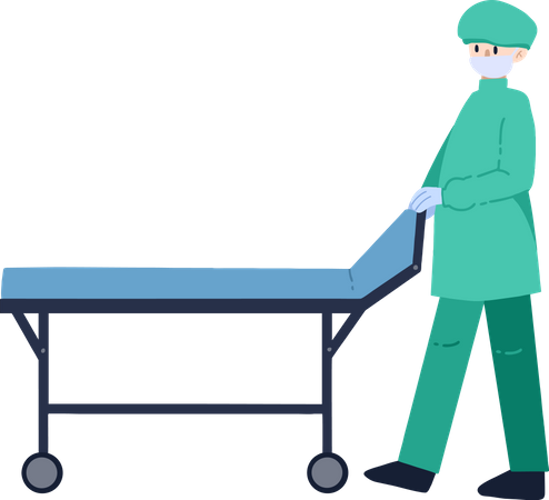 Cirujano con cama de hospital  Ilustración