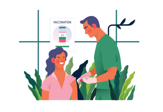 Cirujano vacunando a un paciente  Ilustración