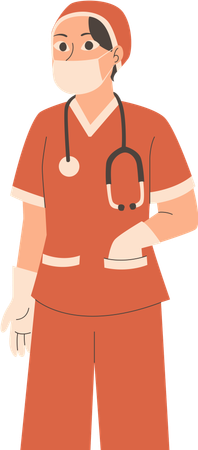 Cirurgiã em pé com traje médico  Ilustração