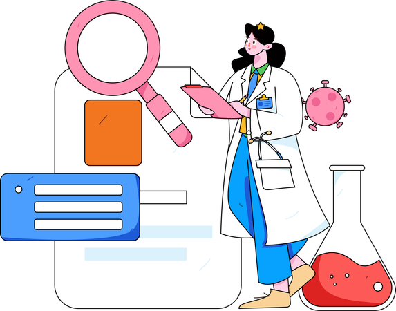 Cirurgiã feminina fazendo pesquisa médica  Ilustração