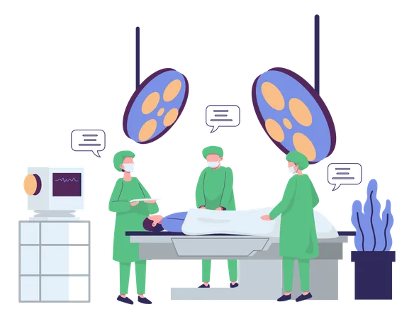 Cirurgião e enfermeiro realizando uma operação  Ilustração