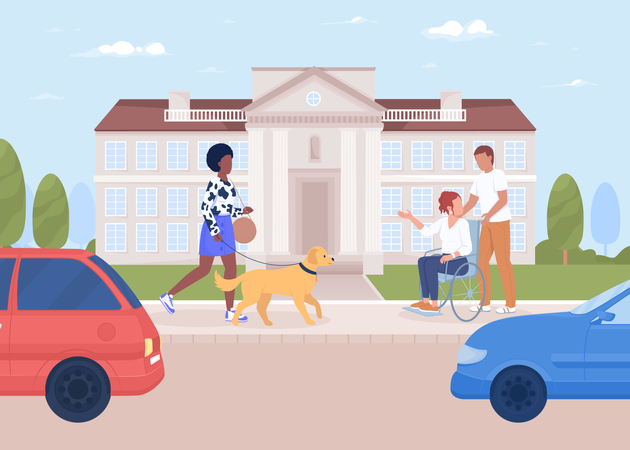 Citizens and traffic in city  Illustration