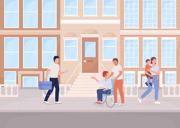 Citizens on town street  Illustration