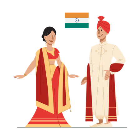 Citoyen indien en costume national avec un drapeau  Illustration