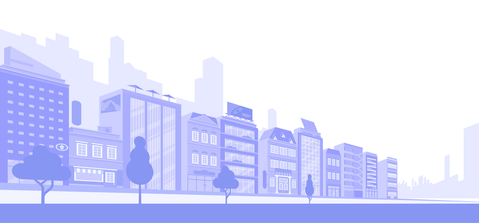 木々のある都市の建物  イラスト