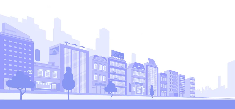 木々のある都市の建物  イラスト