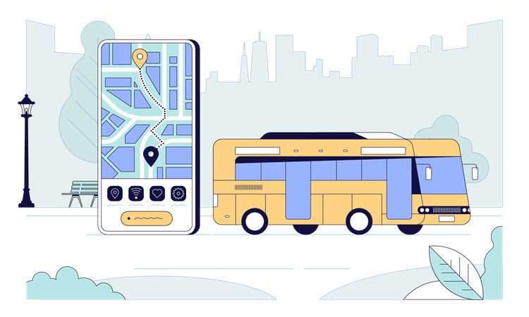 City bus and map app  Illustration