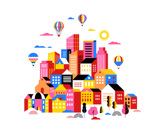 City landscape, geometric urban scene  Illustration