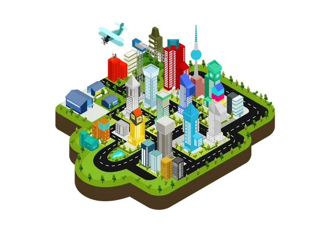 Isometric Style Illustration Of Urban Map With Green Garden Illustration