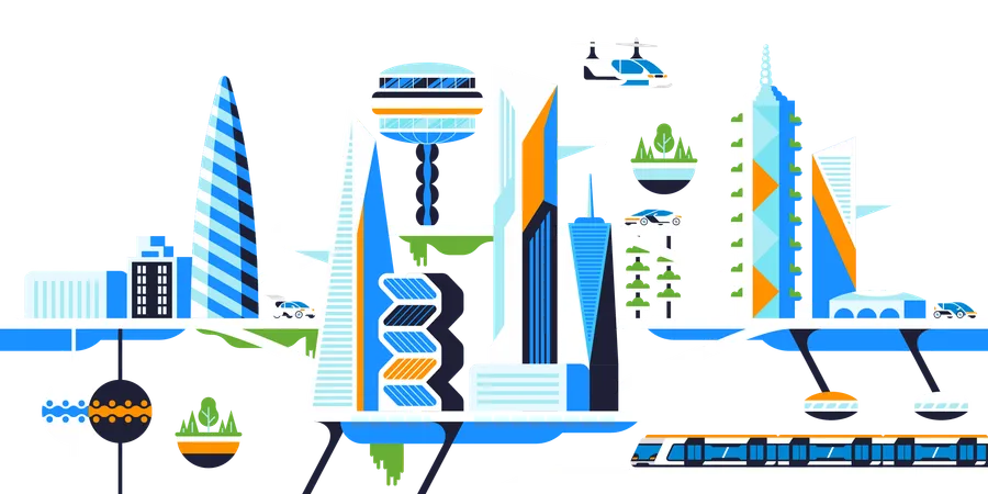 Ecologically Clean City Flat Vector Illustration Futuristic Cityscape Sustainable Metropolis Innovative Eco Friendly Technology Buildings Transport And Greenery Environmentally Safe Metropolis Illustration